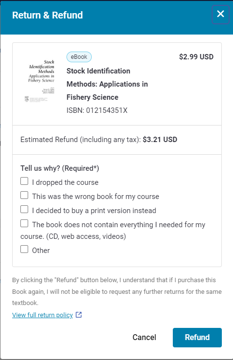 return and refund page