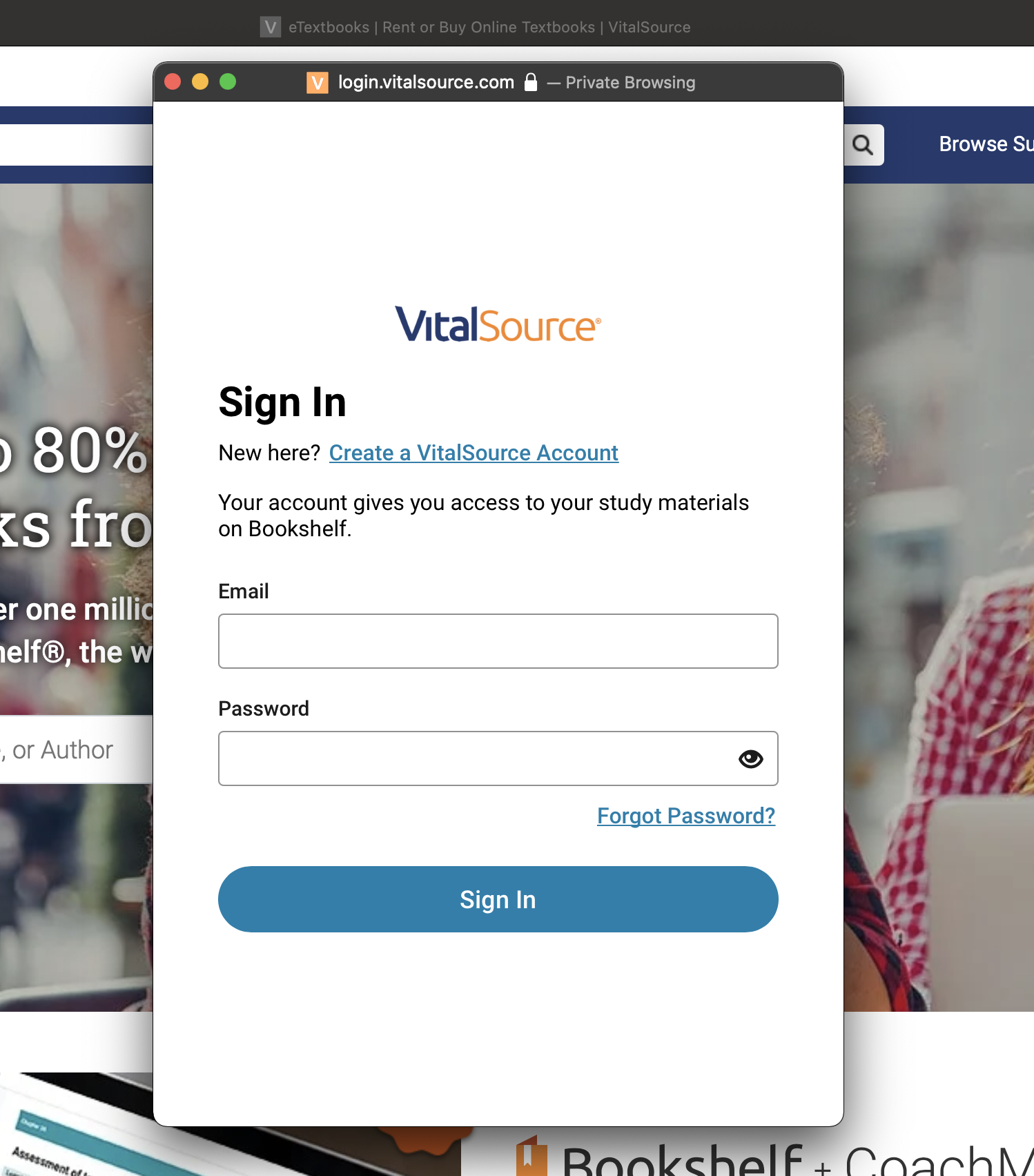Sign in menu screenshot